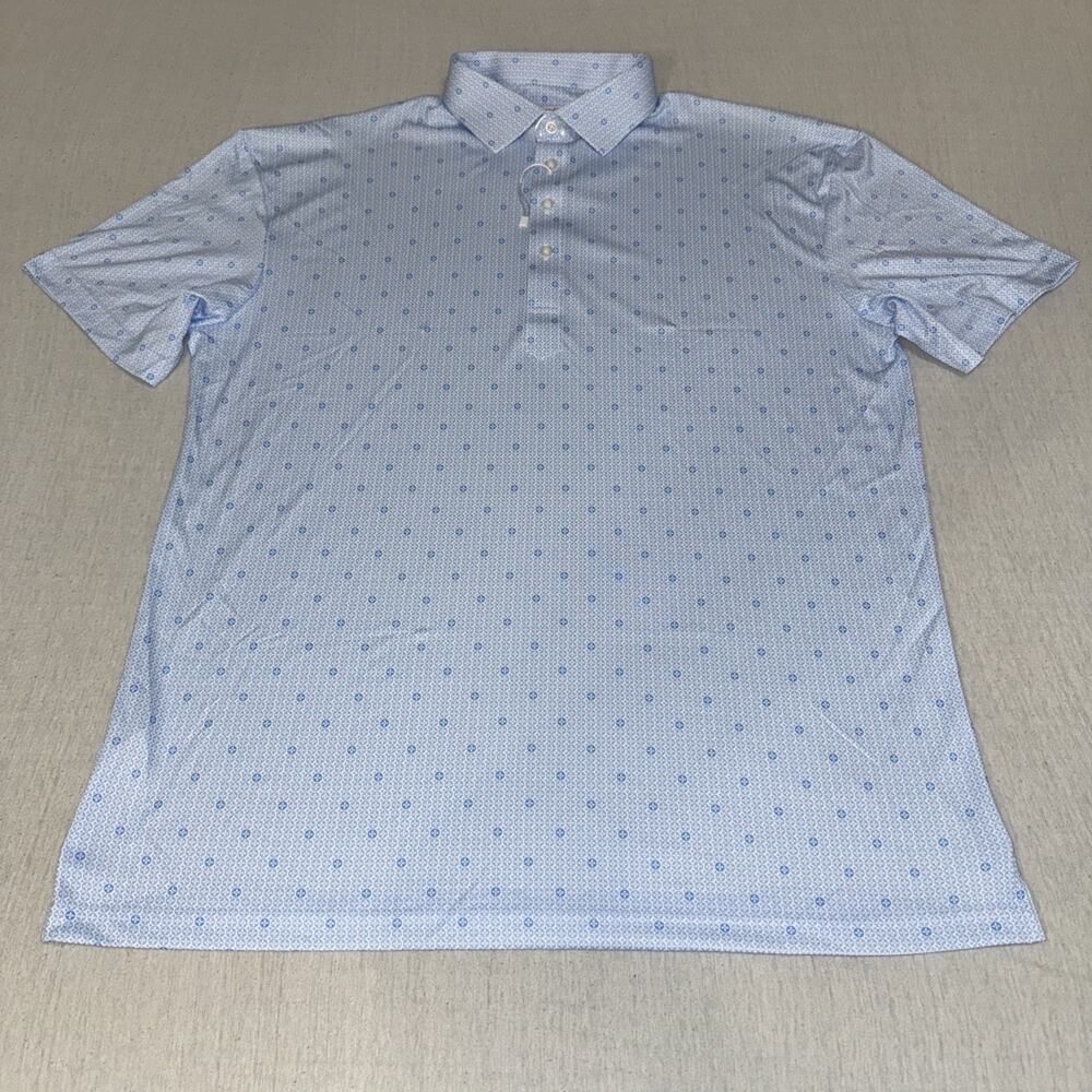 Collars and Co Golf Polo White Blue Geometric AOP Size X-Large Preppy NWT